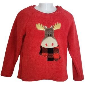 Holiday Time Womens Med Red Plush Fuzzy Reindeer Sweatshirt Top Plaid Scarf